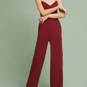 Anthropologie EUC Elinda Strapless Crepe Jumpsuit Burgundy